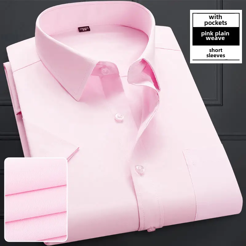 Men's Pink Long Sleeve Plain Shirt with Pockets - Image 117