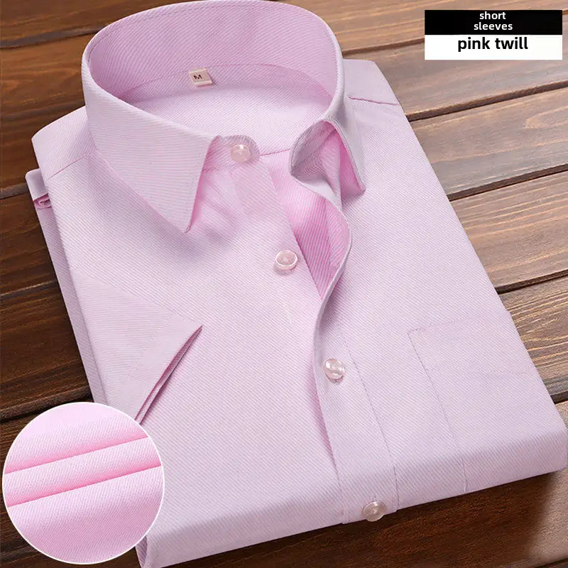 Men's Pink Long Sleeve Plain Shirt with Pockets - Image 125