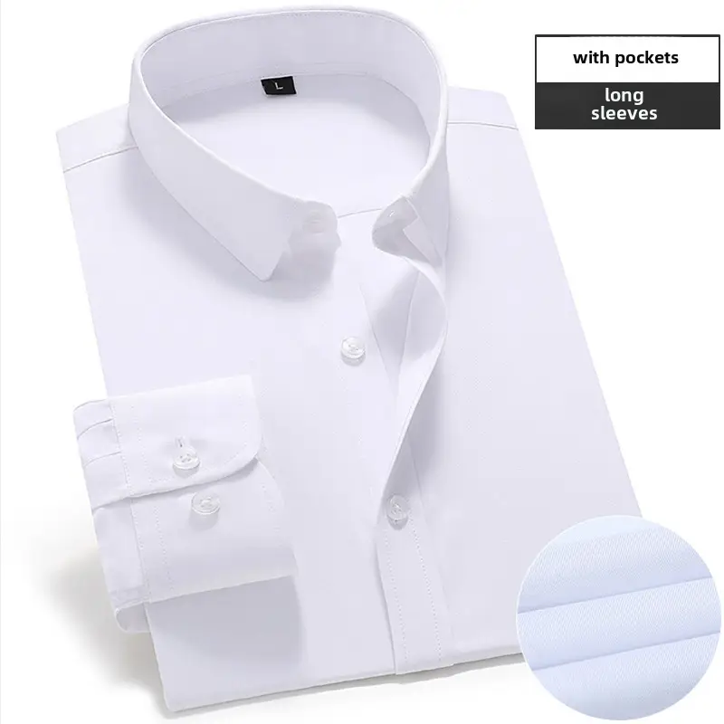 Men's Pink Long Sleeve Plain Shirt with Pockets - Image 2