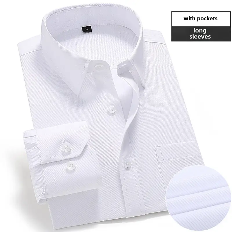 Men's Pink Long Sleeve Plain Shirt with Pockets - Image 18