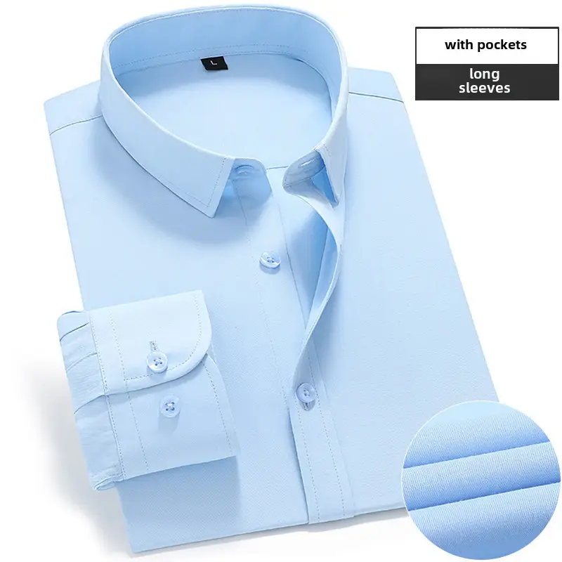 Men's Pink Long Sleeve Plain Shirt with Pockets - Image 31