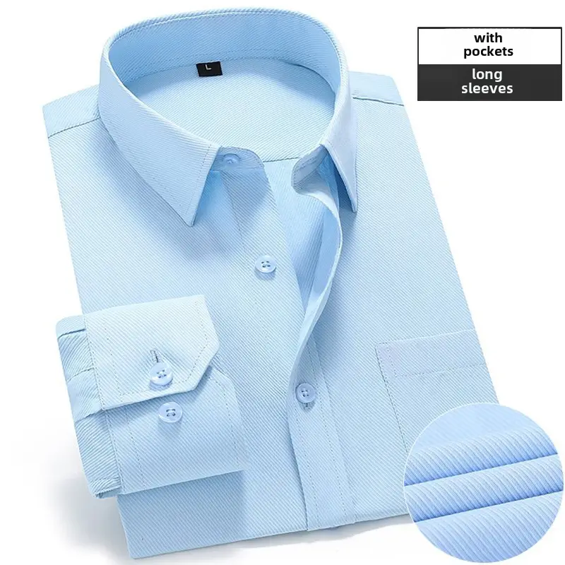 Men's Pink Long Sleeve Plain Shirt with Pockets - Image 37
