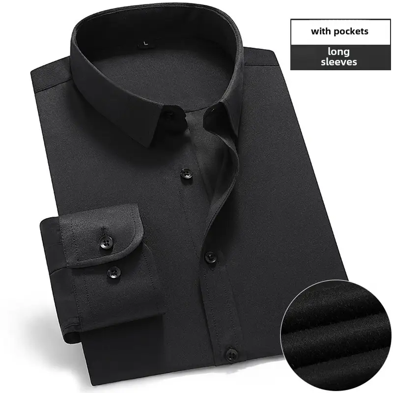 Men's Pink Long Sleeve Plain Shirt with Pockets - Image 57