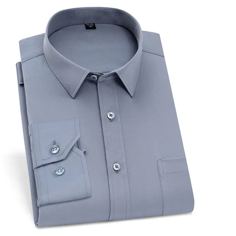 Men's Pink Long Sleeve Plain Shirt with Pockets - Image 64