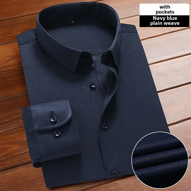 Men's Pink Long Sleeve Plain Shirt with Pockets - Image 66