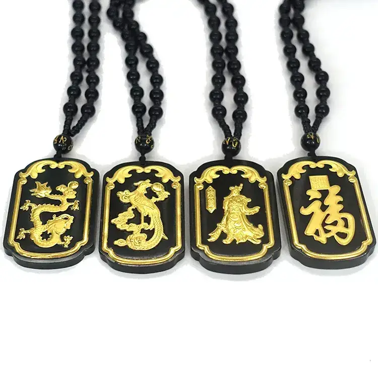 Gold Inlaid Jade Pendant with Dragon Design