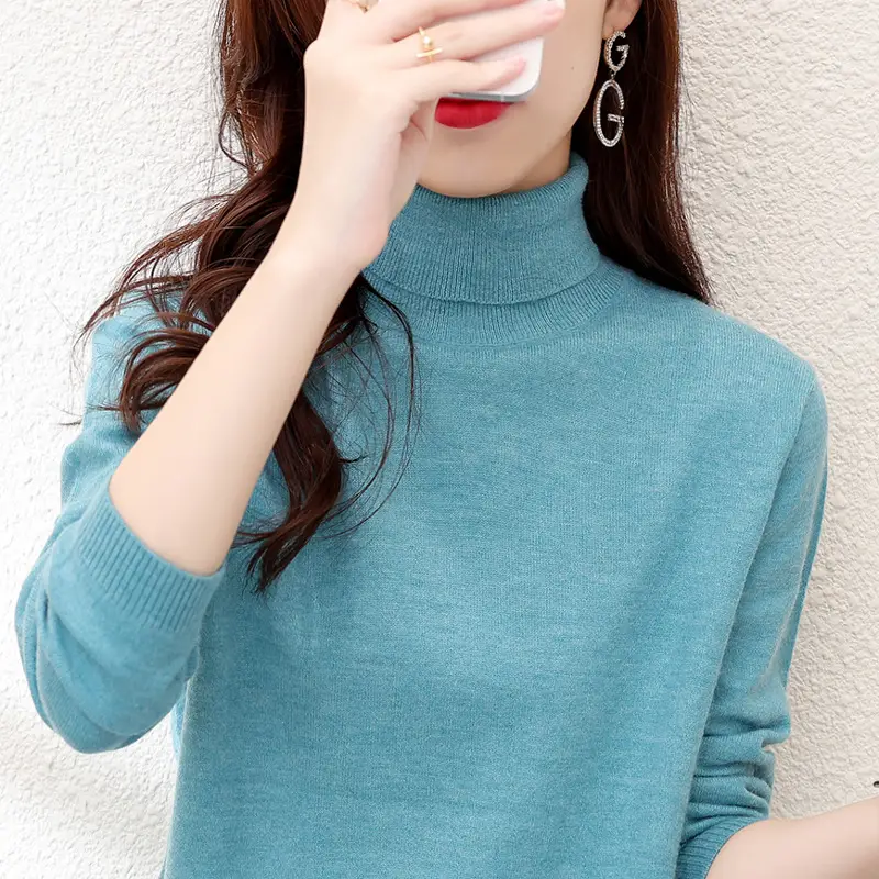 Women Wool Turtleneck Sweater Warm Slim Fit Autumn Winter - Image 4