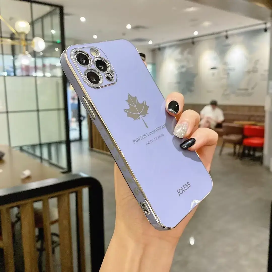 Maple Leaf Electroplated Mobile Phone Case Pink Blue - Image 3