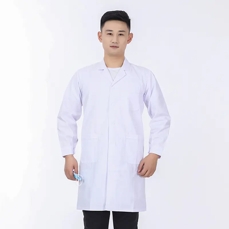 White Long-Sleeved Medical Work Coat for Men Women - Image 3