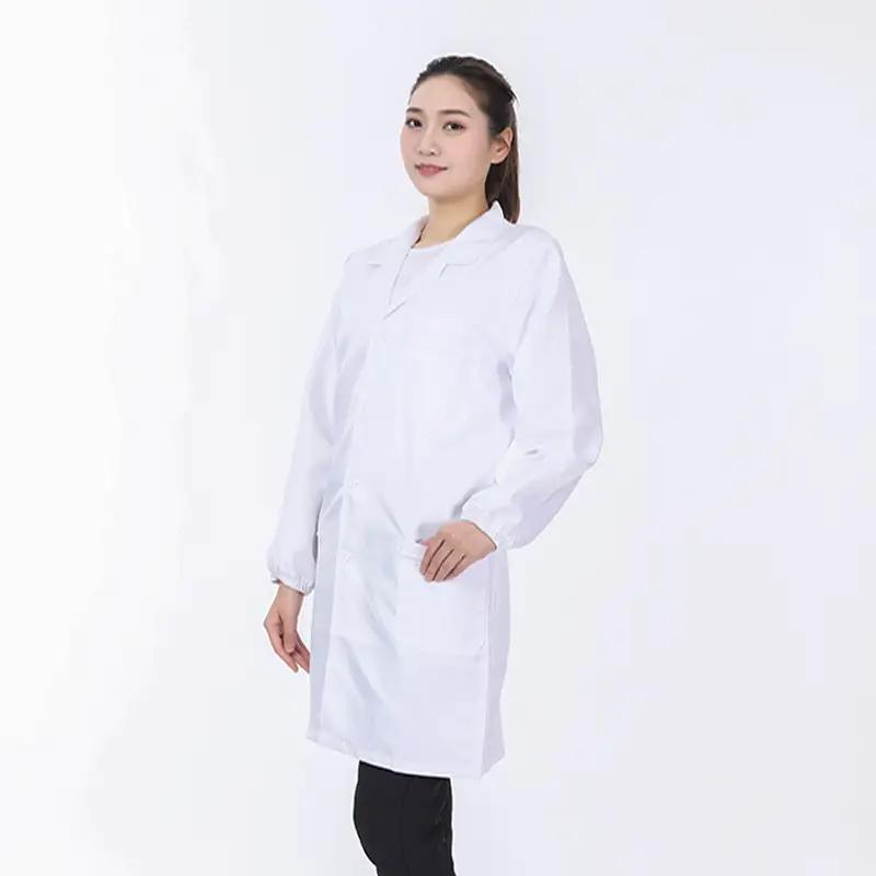 White Long-Sleeved Medical Work Coat for Men Women - Image 5