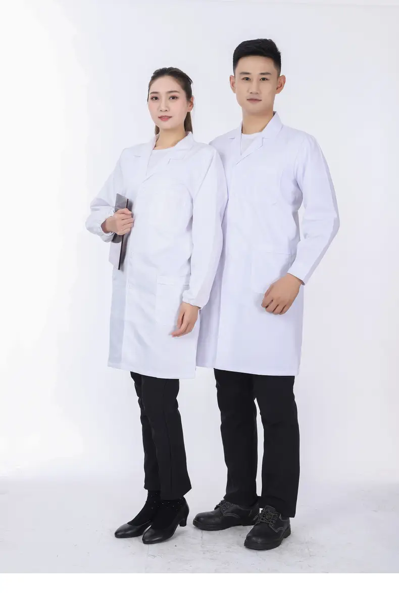 White Long-Sleeved Medical Work Coat for Men Women — feature 36
