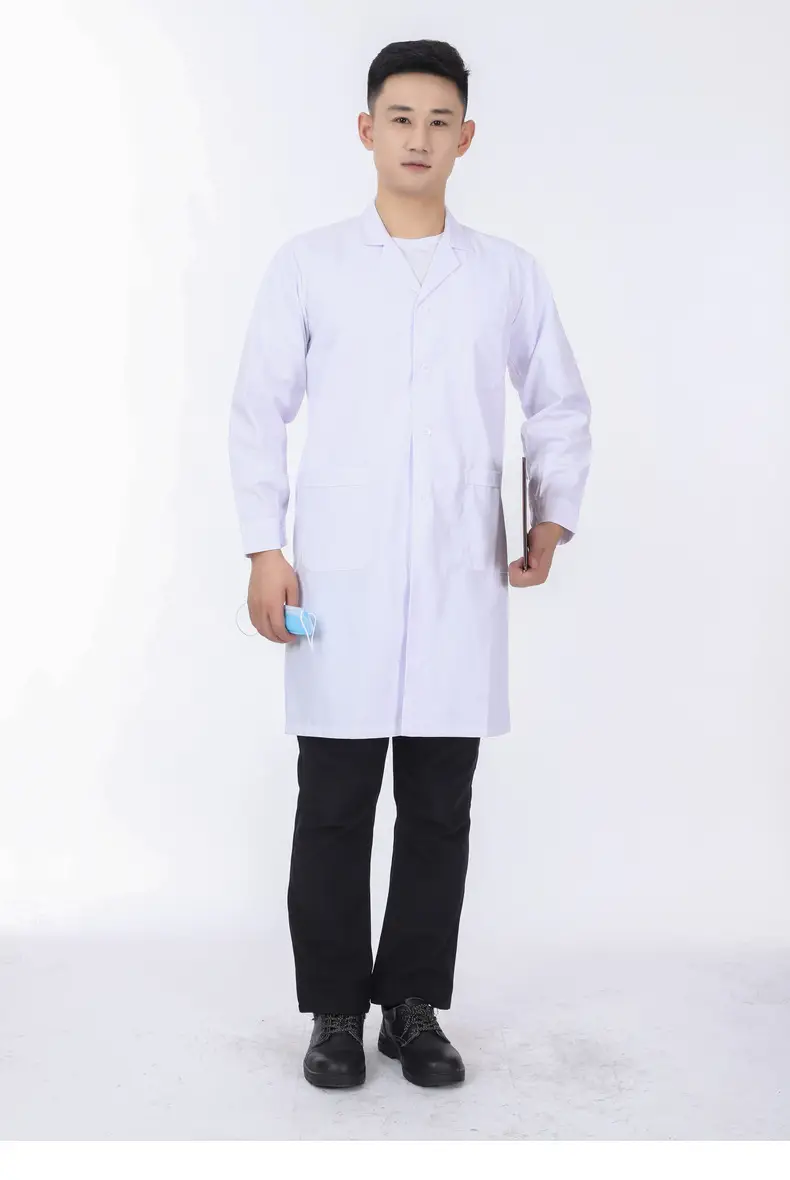 White Long-Sleeved Medical Work Coat for Men Women — feature 37