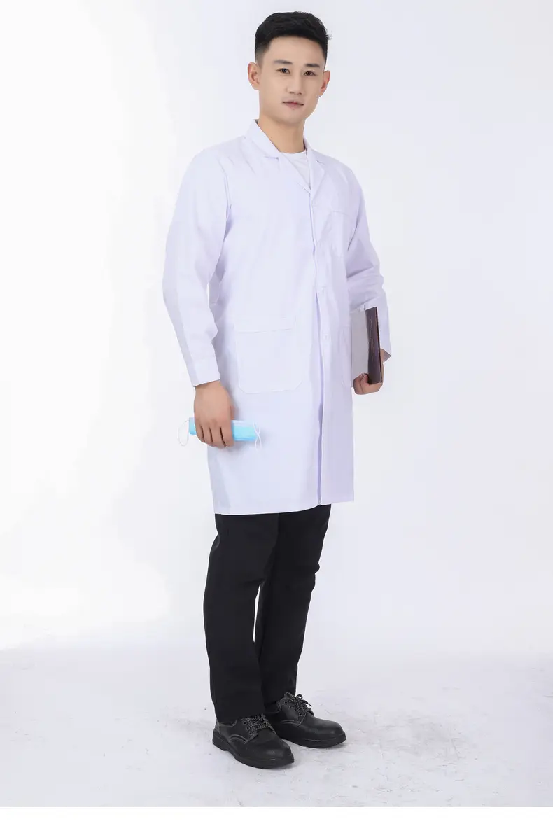 White Long-Sleeved Medical Work Coat for Men Women — feature 38
