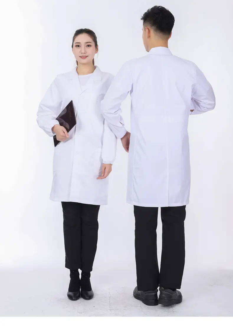 White Long-Sleeved Medical Work Coat for Men Women — feature 41