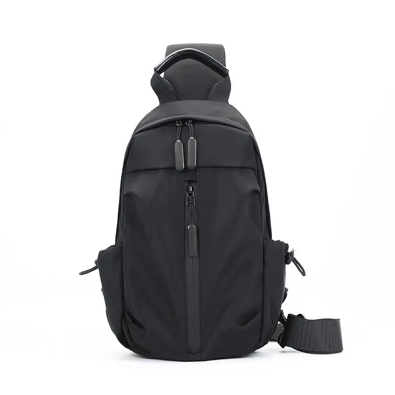 Men's Black Nylon Shoulder Backpack with 3 Pockets - Image 5
