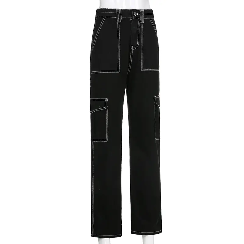 Women Black Slim Fit Wide Leg Croc Pants High Waist Loose Street Style — feature 10