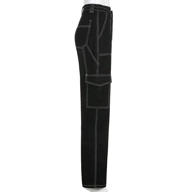 Women Black Slim Fit Wide Leg Croc Pants High Waist Loose Street Style — feature 11