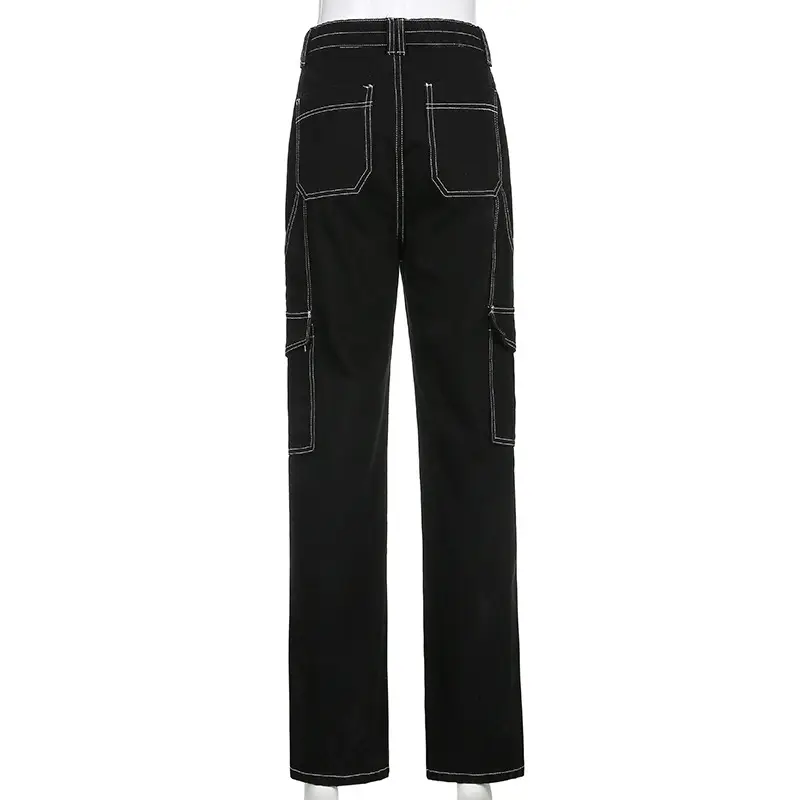 Women Black Slim Fit Wide Leg Croc Pants High Waist Loose Street Style — feature 12