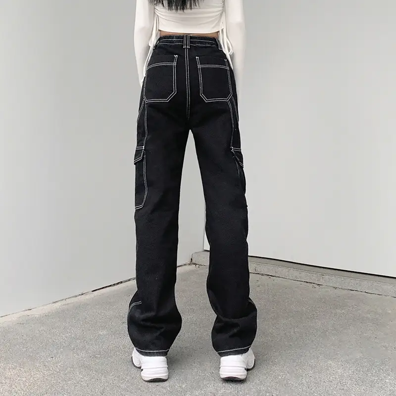 Women Black Slim Fit Wide Leg Croc Pants High Waist Loose Street Style — feature 7