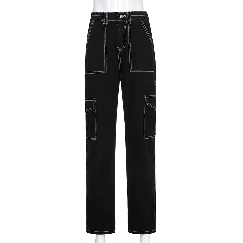 Women Black Slim Fit Wide Leg Croc Pants High Waist Loose Street Style — feature 9
