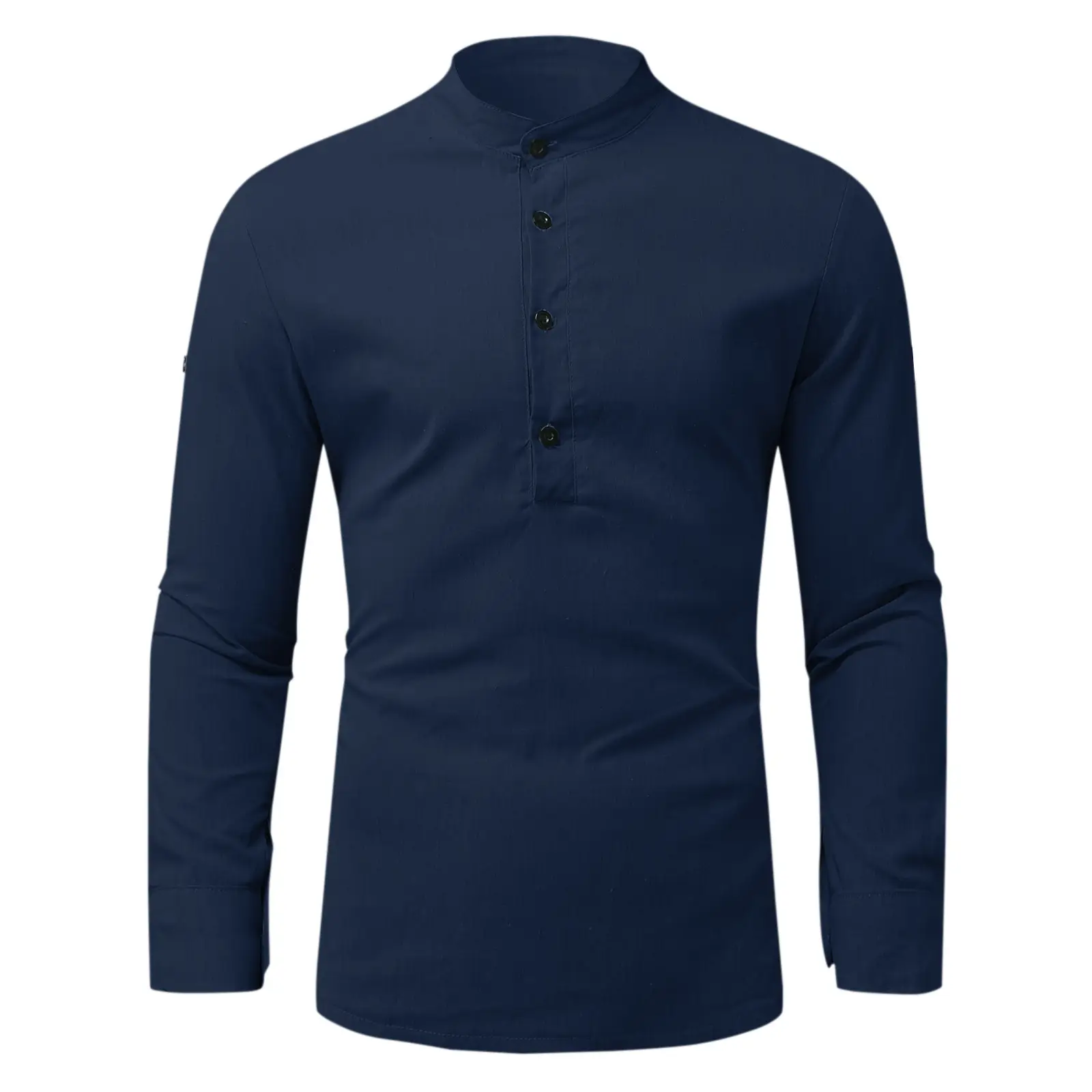 Men V-Neck Linen Shirt Light Green Long Sleeve - Image 4