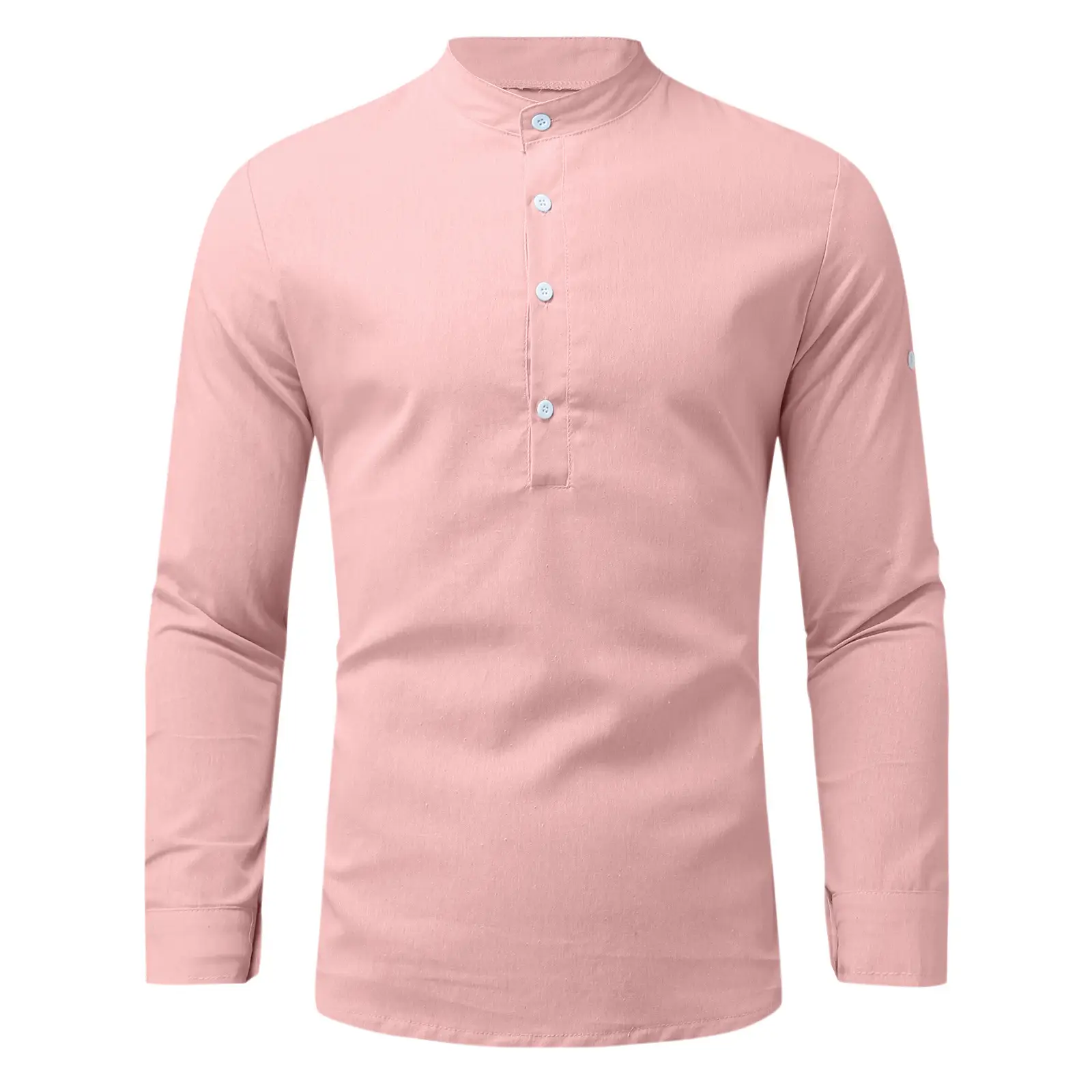 Men V-Neck Linen Shirt Light Green Long Sleeve - Image 6