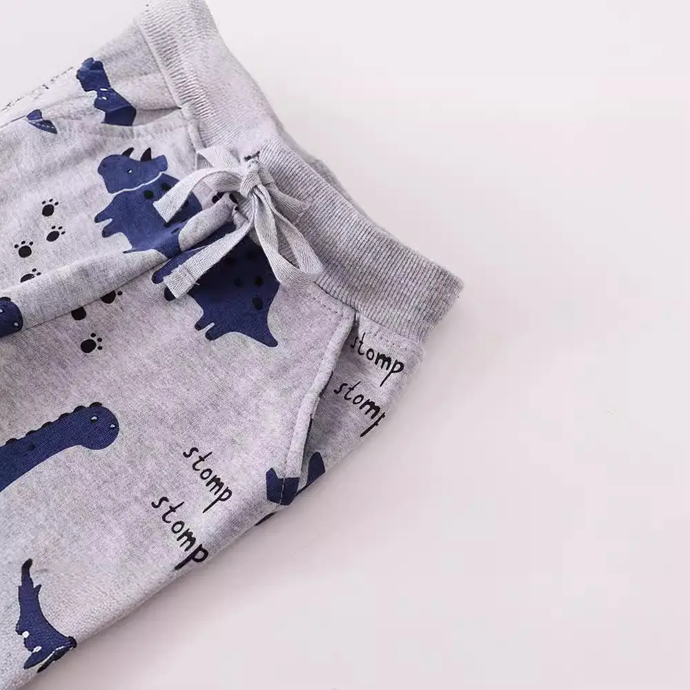 Autumn Winter Kids Cotton Terry Pants Blue Dinosaur Print Small Medium - Image 3