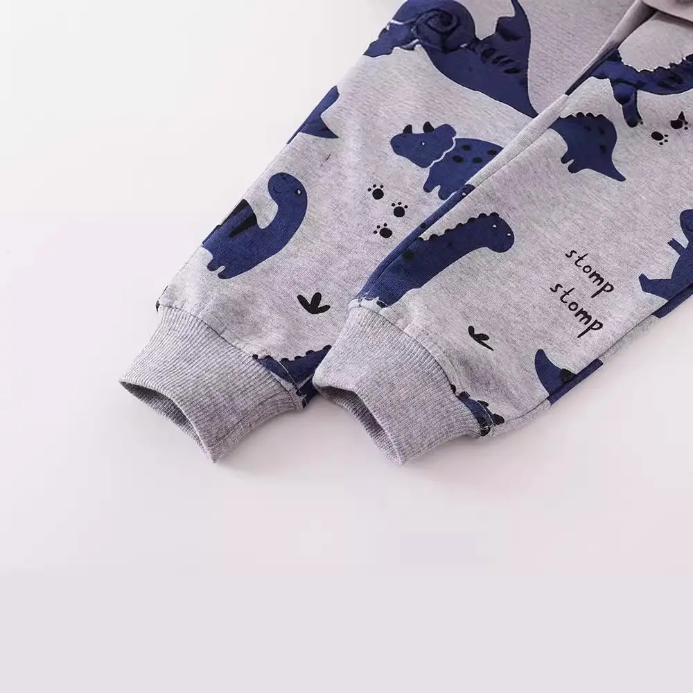 Autumn Winter Kids Cotton Terry Pants Blue Dinosaur Print Small Medium - Image 4