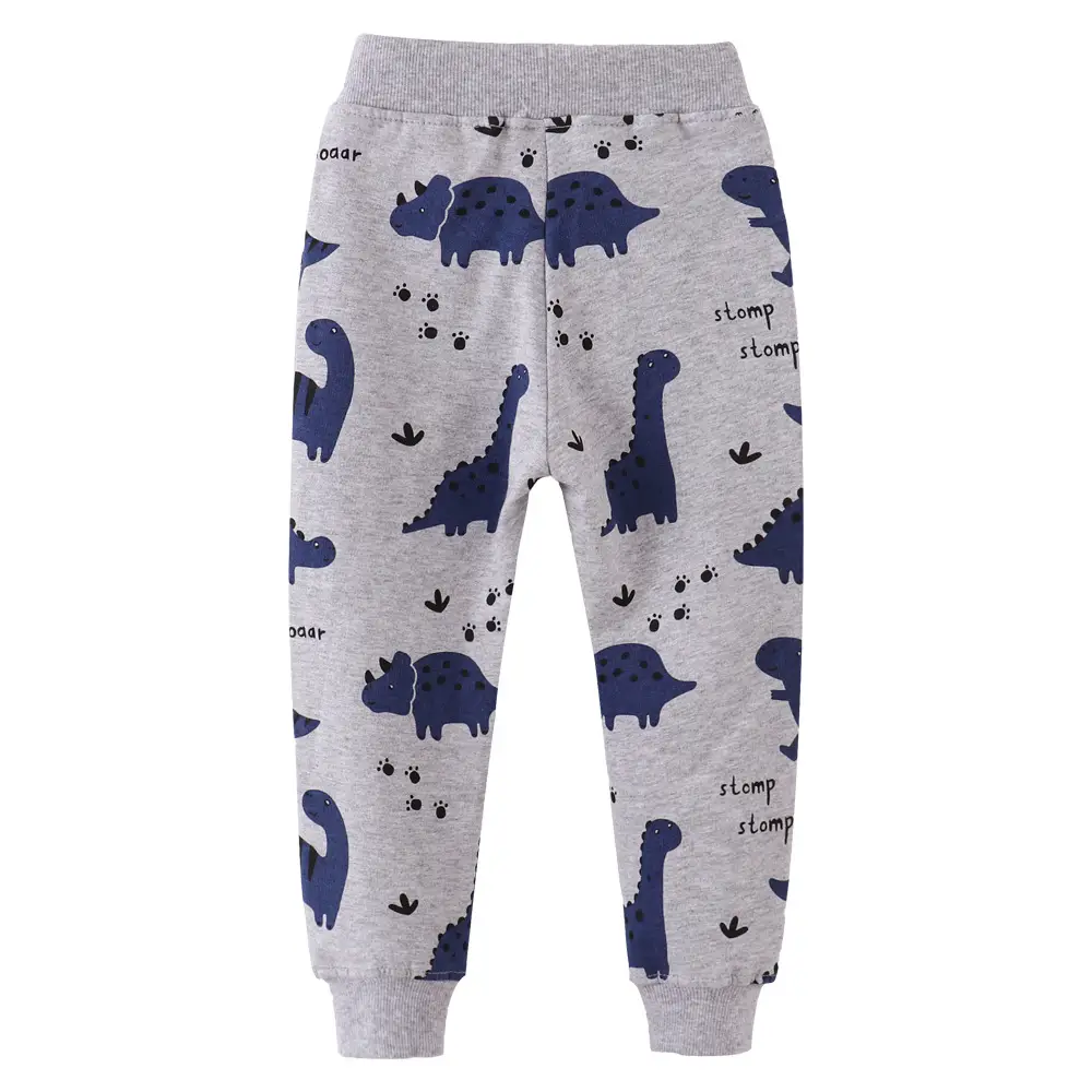 Autumn Winter Kids Cotton Terry Pants Blue Dinosaur Print Small Medium - Image 5