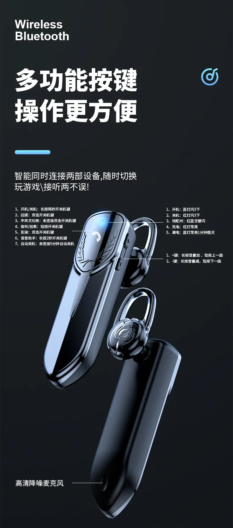 Super Long Battery Bluetooth Headset M81 365 Days — feature 11