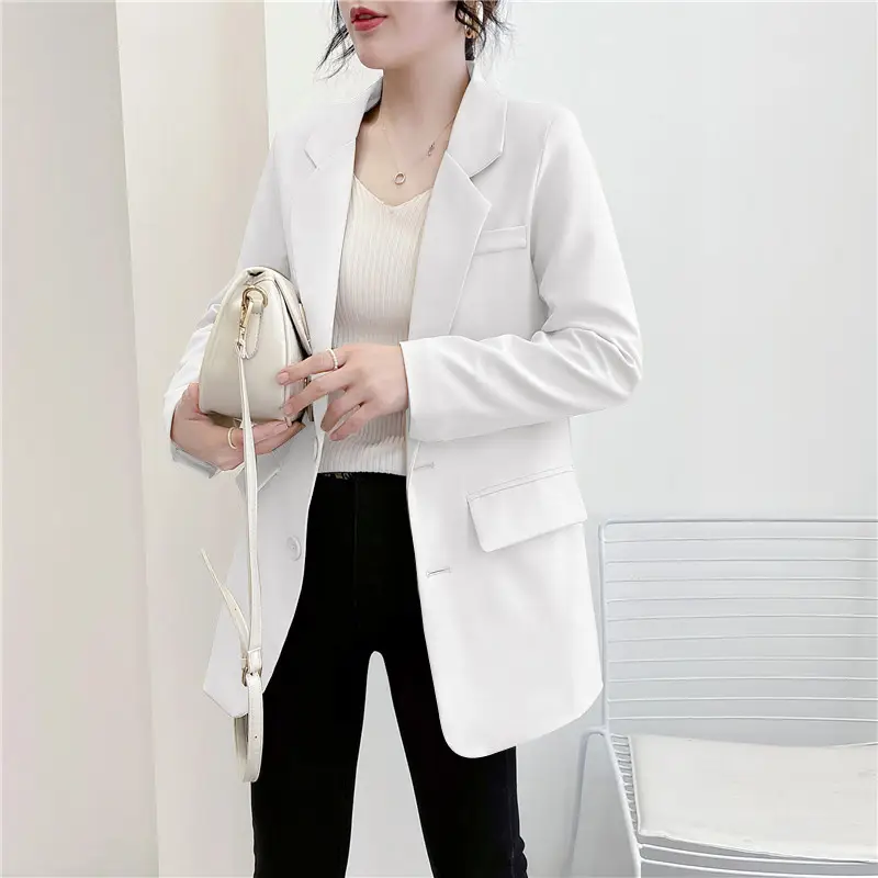 Women White Small Suit Jacket Korean Style Loose All-match