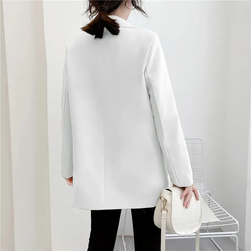 Women White Small Suit Jacket Korean Style Loose All-match