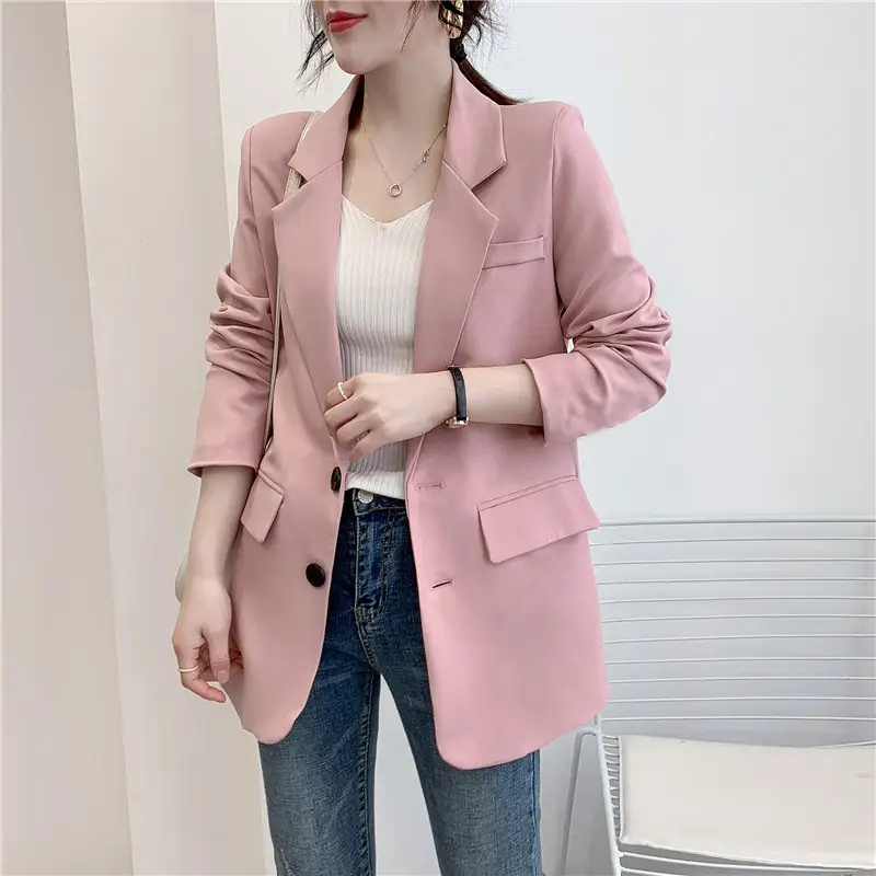 Women White Small Suit Jacket Korean Style Loose All-match