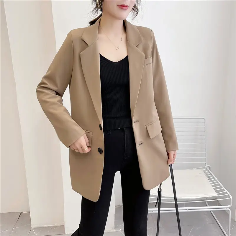 Women White Small Suit Jacket Korean Style Loose All-match