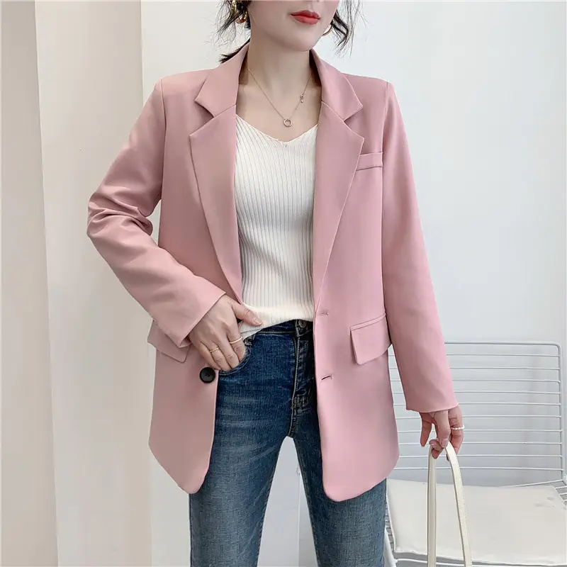Women White Small Suit Jacket Korean Style Loose All-match