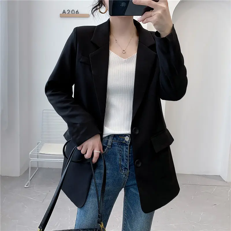 Women White Small Suit Jacket Korean Style Loose All-match