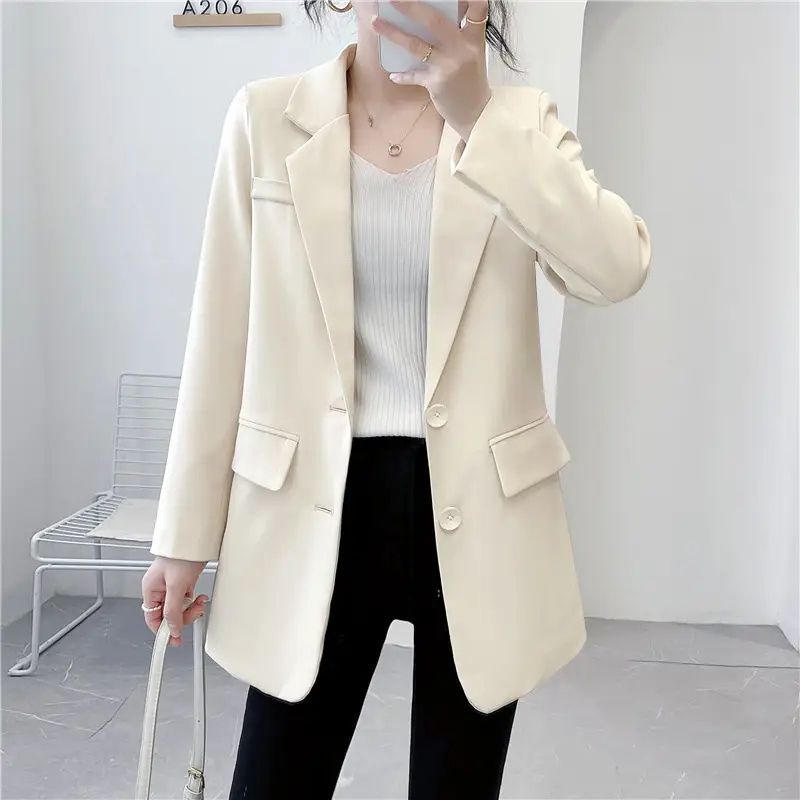 Women White Small Suit Jacket Korean Style Loose All-match