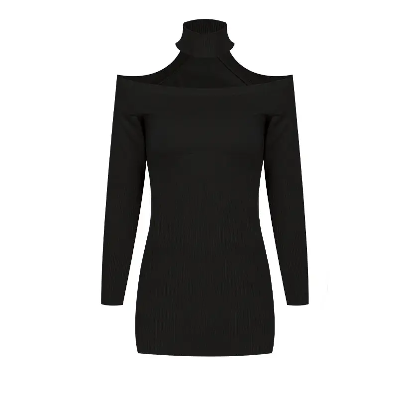 New Slimming Knitted Skirt Dress Off-Shoulder Midi - Image 6