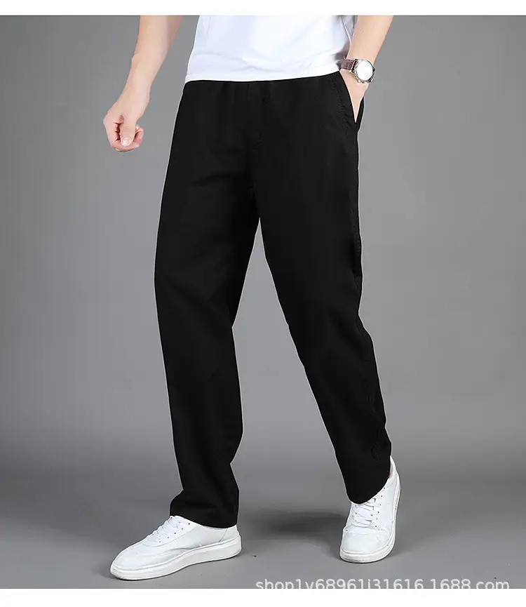 Men's Black Loose Straight Pants Casual Wear — feature 13