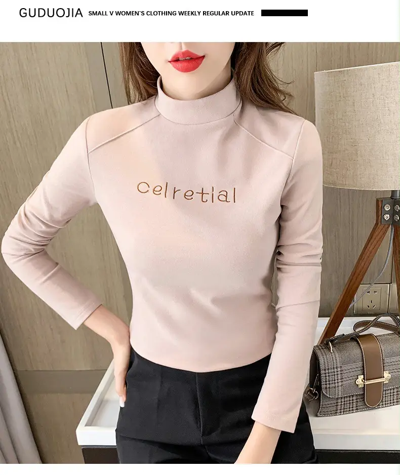 Fleece Long Sleeve T-Shirt Women Autumn Winter Slim Fit — feature 10