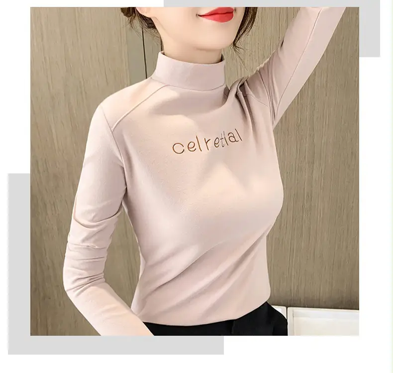 Fleece Long Sleeve T-Shirt Women Autumn Winter Slim Fit — feature 12