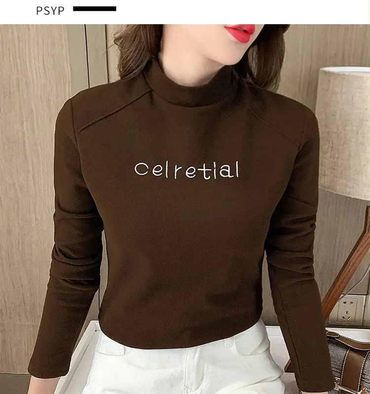 Fleece Long Sleeve T-Shirt Women Autumn Winter Slim Fit — feature 3