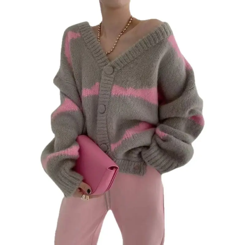 Women's Green & Beige Knit Long Sleeve Sweater - Image 9