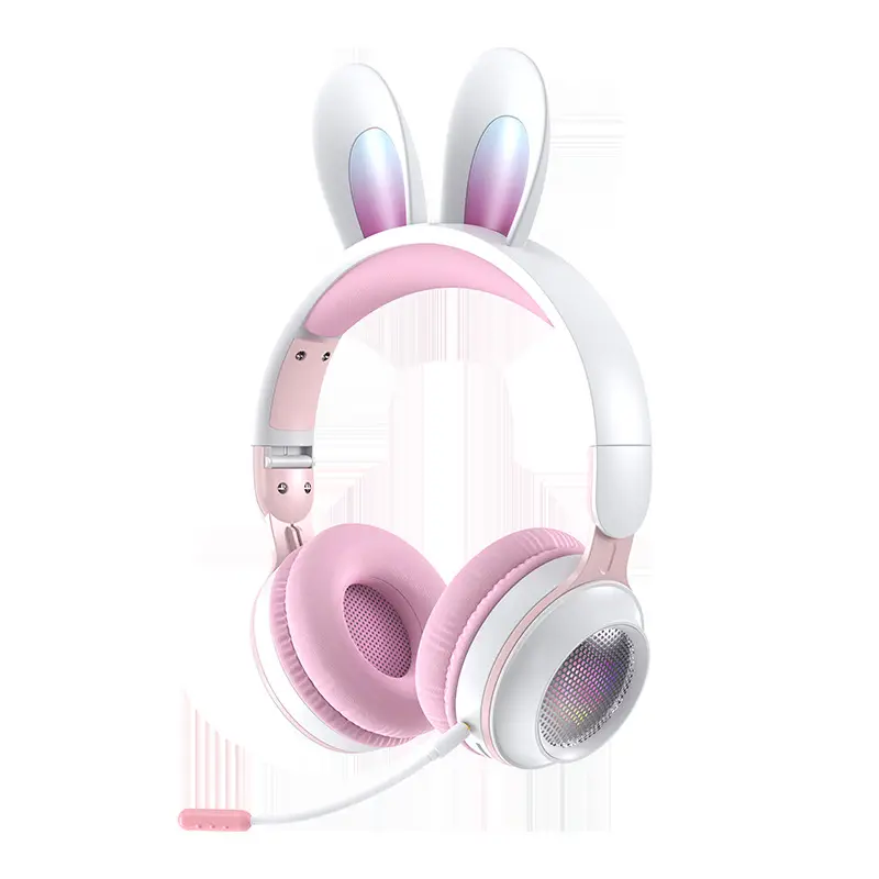 Rabbit Ear Bluetooth Headphones Pink Foldable with Card Slot - Image 8