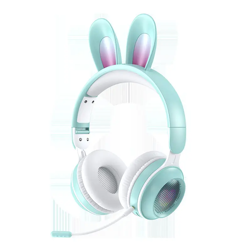 Rabbit Ear Bluetooth Headphones Pink Foldable with Card Slot - Image 9