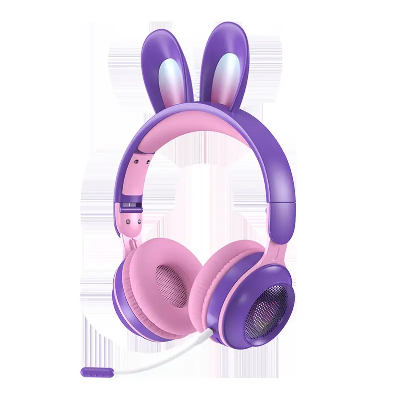 Rabbit Ear Bluetooth Headphones Pink Foldable with Card Slot - Image 11