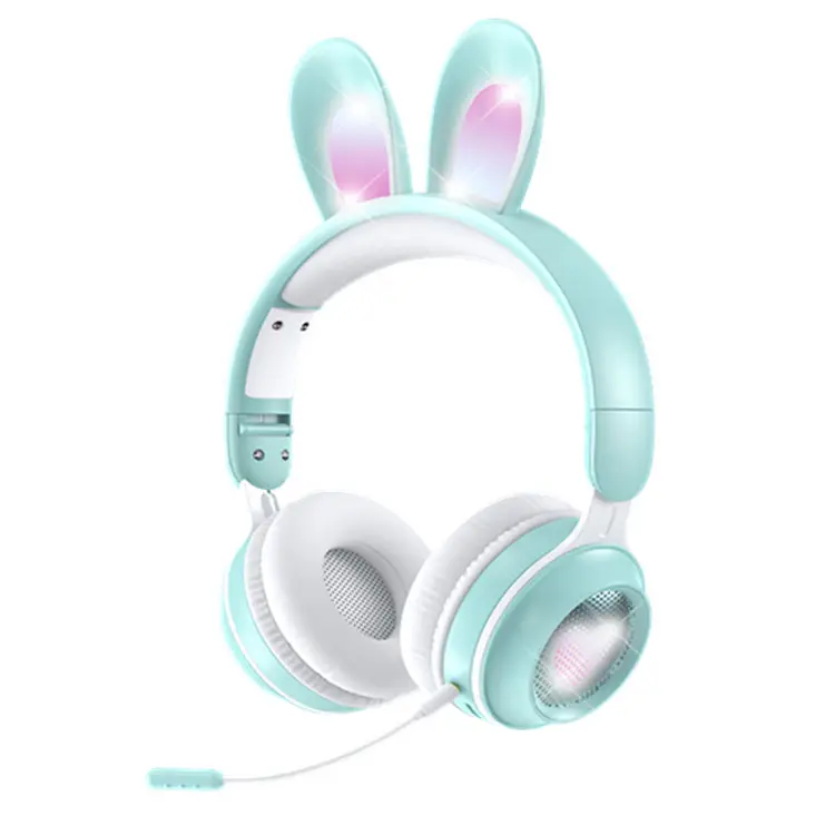 Rabbit Ear Bluetooth Headphones Pink Foldable with Card Slot - Image 3