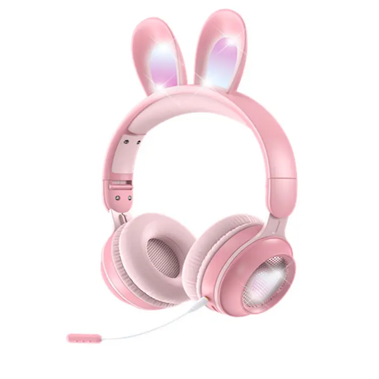 Rabbit Ear Bluetooth Headphones Pink Foldable with Card Slot - Image 5