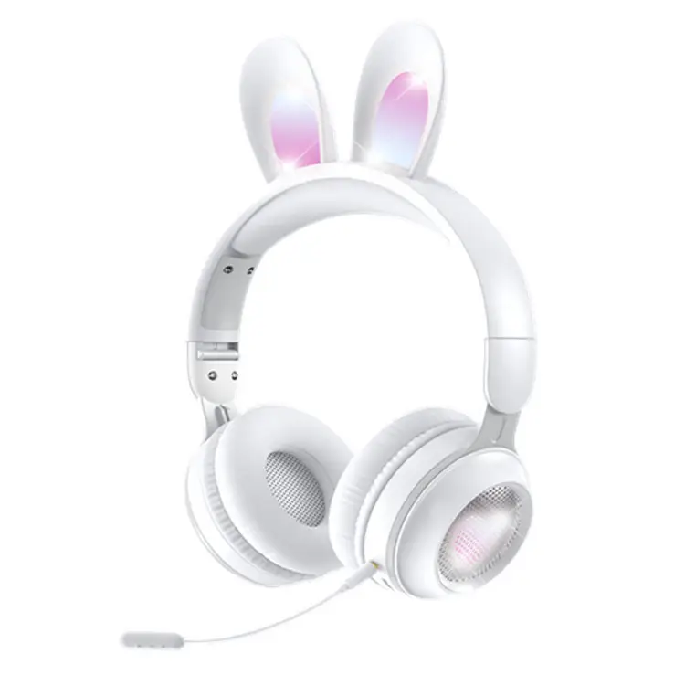 Rabbit Ear Bluetooth Headphones Pink Foldable with Card Slot - Image 6