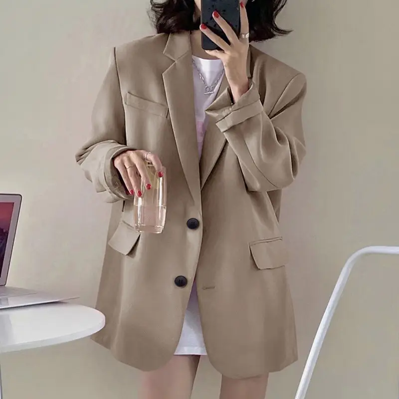 Women Khaki Blazer Jacket Korean British Style - Image 7